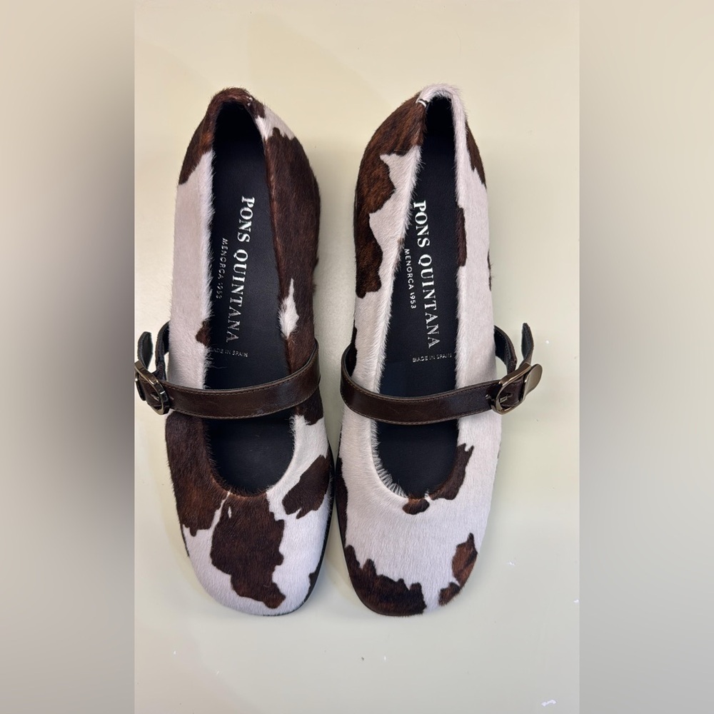 Pons Quintana cow print Brown & White Cowhide Mary Janes with Buckle calf hair - Picture 3 of 4